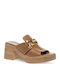 Leather Mules With Chunky Heel In Tabac Brown Colour