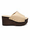 Damen Pantoletten mit Absatz in Beige Farbe