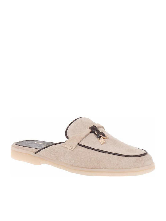 Suede Mules με Τακούνι σε Μπεζ Χρώμα