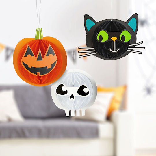 Halloween Decoration Set Lanterns Pumpkin Cat Skull Paper 20 Cm 3 Pcs Set