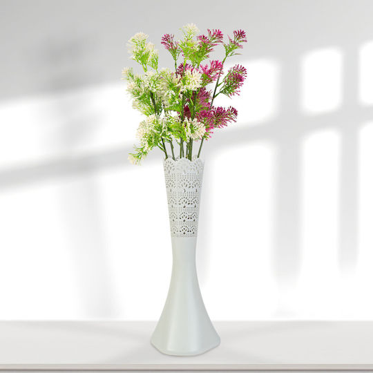 White Decorative Vase 40 Cm Modern Laser Cut Design Natural Artificial Flowers