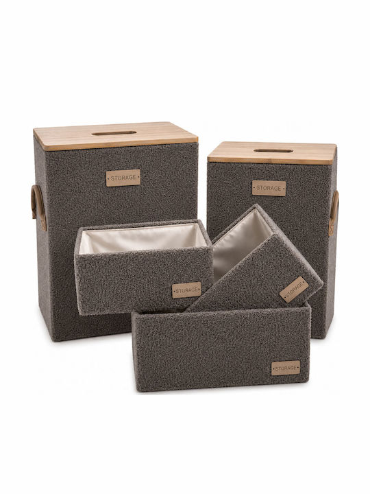 Ankor Set Decorative Fabric Baskets with Lid & Handles White 5pcs