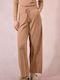 Women's Fabric Trousers in Straight Leg Style Beige