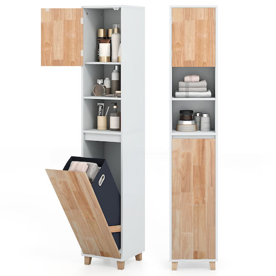 Costway JV12810WH Coloană de Baie de Pardoseală pentru Mașină de Spălat Lemn Natural