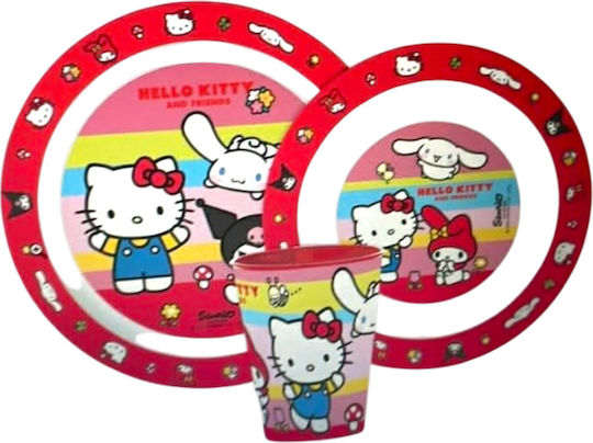 Сет за хранене Hello Kitty Friends от пластмаса червен 3 части