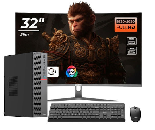 OptimX T5 SFF + Monitor Curbat 32" FHD + Kit Tastatură și Mouse cu Fir Recondiționat Grad A (Core i5-9500T/8GB/256GB SSD/W11 Pro)