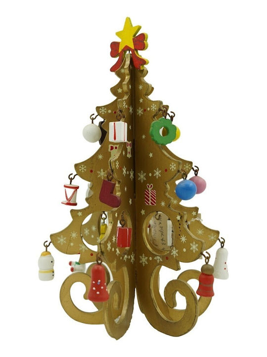 Arbore Decorativ De Crăciun Auriu 6 Cavități Ornamente 12 Cm X 20 Cm Lemn Alista Home