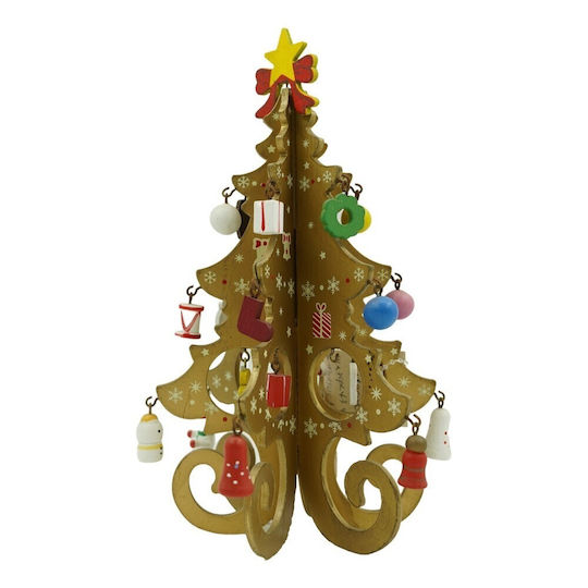 Christmas Decoration Tree Gold 6 Cavities Ornaments 12 Cm X 20 Cm Wood Alista Home
