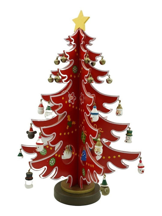 Arbore De Crăciun Roșu Alb 15 Bucăți Ornamente 25,5 Cm X 33 Cm Lemn Alista Home