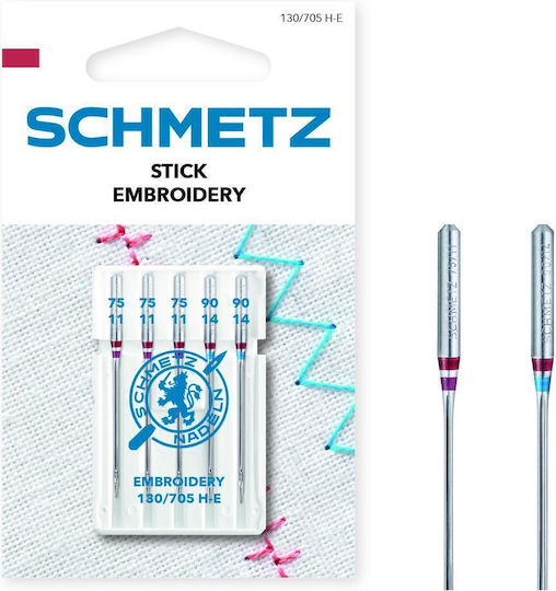 Set 5 Embroidery Needles Size 75-90 Schmetz 130/705 H-e V3s