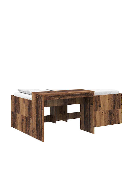 Kids Single Bed with Desk Brown