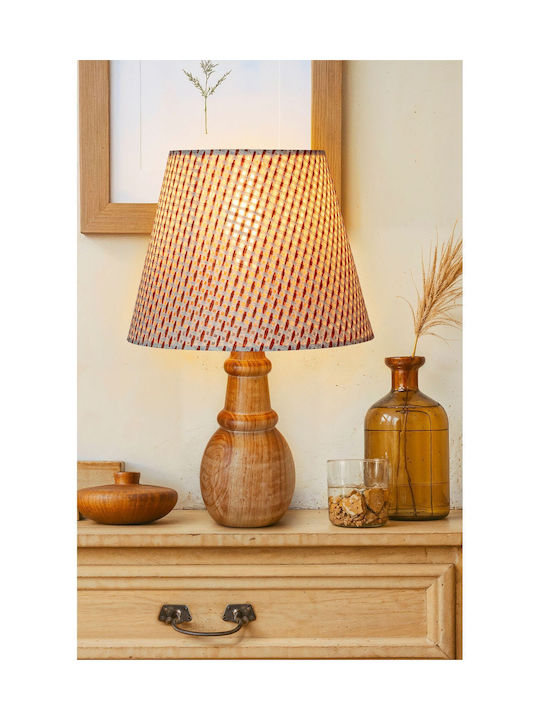 SteweHome Wooden Table Lamp LED with Beige Shade and Base