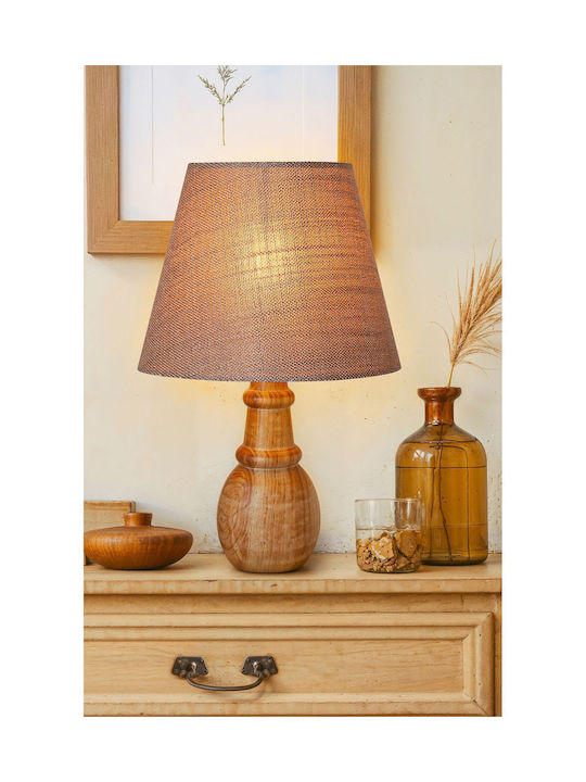 SteweHome Wooden Table Lamp LED with Brown Shade and Base