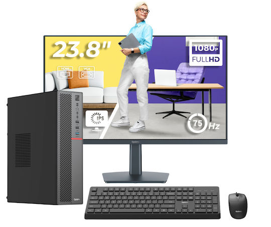 OptimX T5 SFF + Monitor 24" FHD + Kit Tastatură Și Mouse Cu Fir Refurbished Grad A (Core i5-9400/8GB/256GB SSD/Windows 11 Pro)