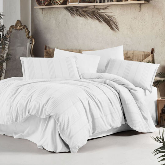 Clasy Home Σετ Παπλωματοθήκη 200x220cm Διπλή με 2 Μαξιλαροθήκες & 1 Σεντόνι Λευκή