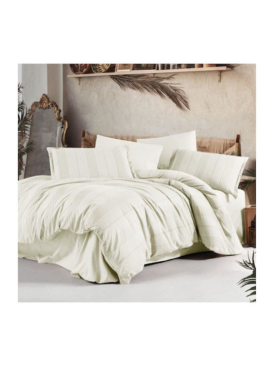 Clasy Home Подредба Пликове За Завивки 100% Памучна 200x220см Двойна С 2 Калъфки За Възглавници И 1 Чаршаф Ecru