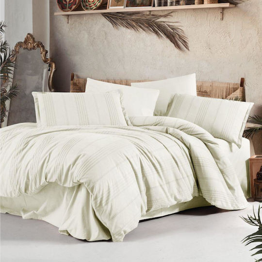 Clasy Home Σετ Παπλωματοθήκη Βαμβακερή 200x220cm Διπλή με 2 Μαξιλαροθήκες & 1 Σεντόνι Ecru