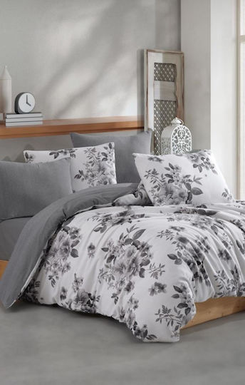 Rebeka Home Σετ Παπλωματοθήκη Βαμβακερή 200x220cm Διπλή με 2 Μαξιλαροθήκες & 1 Σεντόνι Λευκή