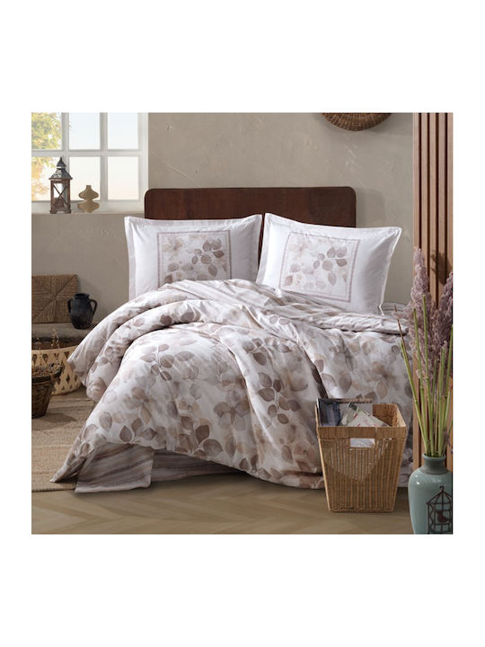 Clasy Home Подредба Пликове за Завивки (2 бр) 100% Памук 150x220см Единична с Калъфка за Възглавница и 1 Чаршаф Бежов