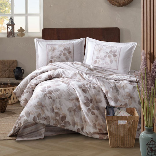 Clasy Home Set Duvet Cover 2 Pieces Cotton 150x220cm Single with Pillowcase & 1 Bed Sheet Beige