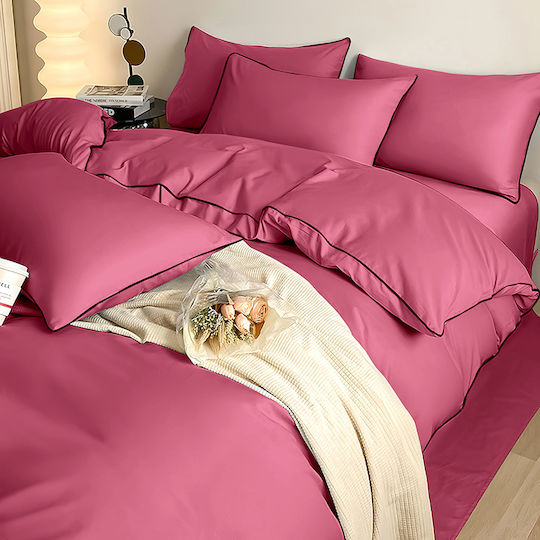 Set Duvet Cover (2 pcs) 150x220cm Single with Pillowcase & 1 Bed Sheet Fuchsia