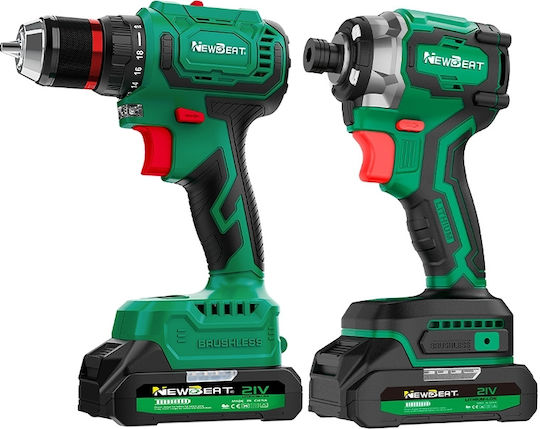 NewBeat Σετ Δραπανοκατσάβιδο & Παλμικό Κατσαβίδι Brushless 21V με 2 Μπαταρίες 2Ah