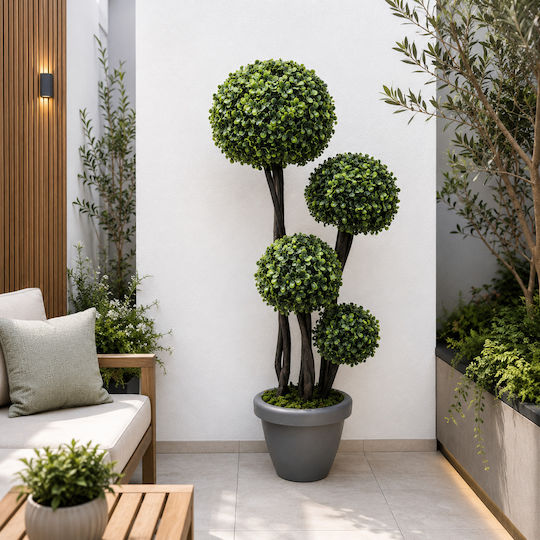 Artificial Decorative Topiary Tree 1.2m 4 Spheres & Dense Foliage Green Plant Indoor & Outdoor