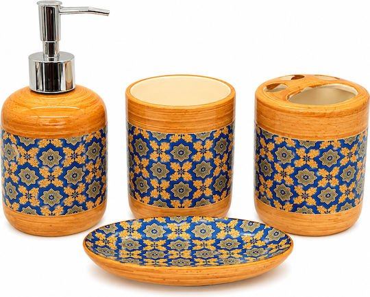 Bathroom Accessory Set Ceramic Blue 4 Pieces