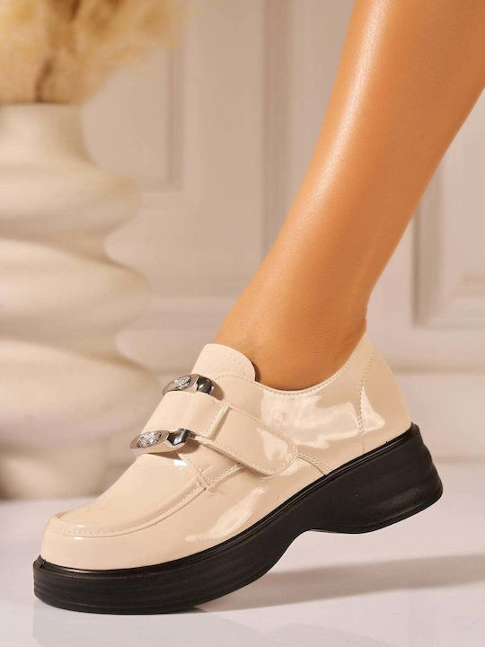 Piaodu Patent Leather Women's Moccasins In Beig...