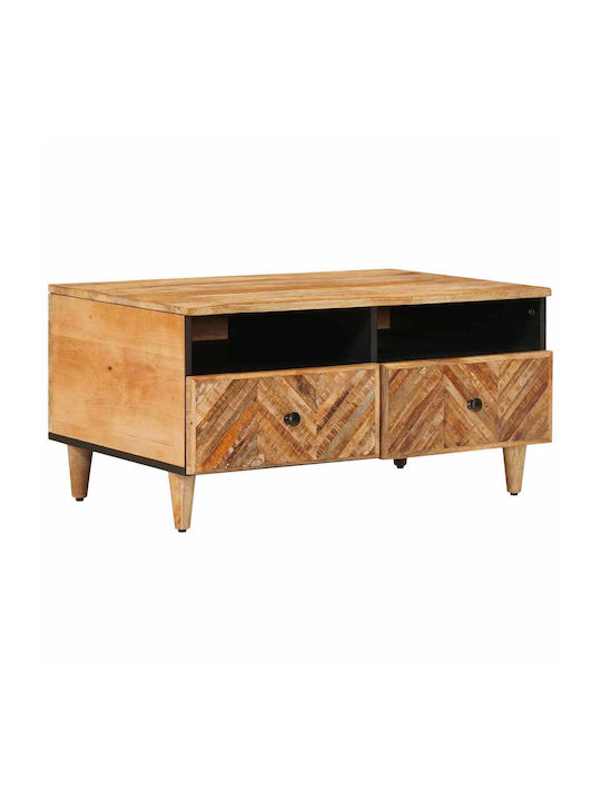 Rectangular Central Coffee Table Made of Solid Wood with Drawers Brown L80xW54xH40cm