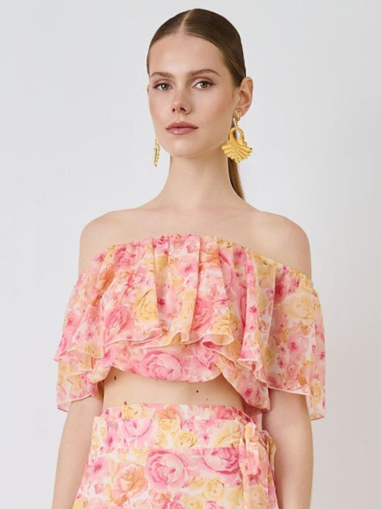 Γυναικείο Crop Top Off-Shoulder Floral Ροζ