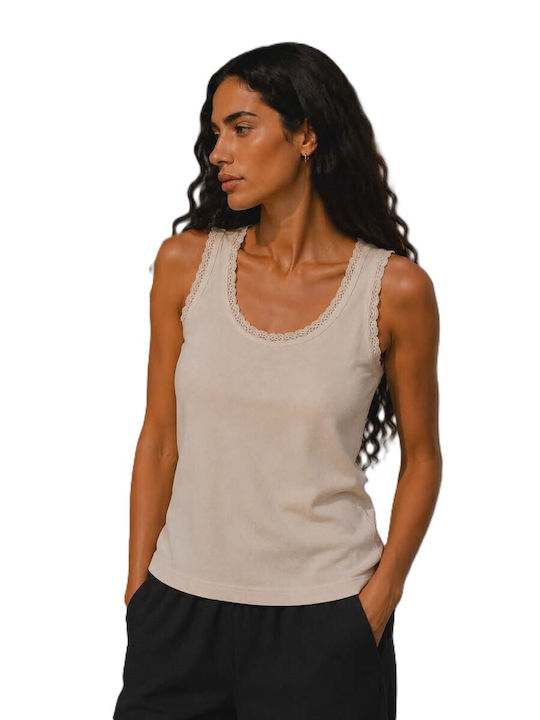 Women's Cotton Sleeveless Beige Blouse