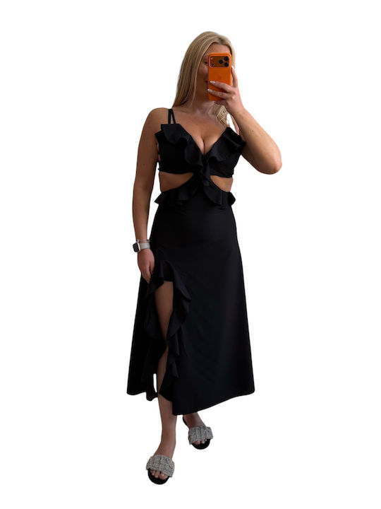 Sommer Midi Abendkleid mit Rüschen Schwarze