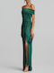 Summer Maxi Dress for Wedding - Christening Satin Green