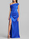 Summer Maxi Dress for Wedding Christening Satin Blue