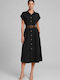 Καλοκαιρινό Midi Σεμιζιέ Φόρεμα Κοντομάνικο Πλεκτό Μαύρο