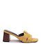 Suede Mules με Ψηλό Τακούνι σε Κίτρινο Χρώμα