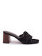 Suede Mules With High Heel In Black Colour