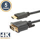 Alista Home DVI-D Male To HDMI Male Cable 5m Black GLB_20382