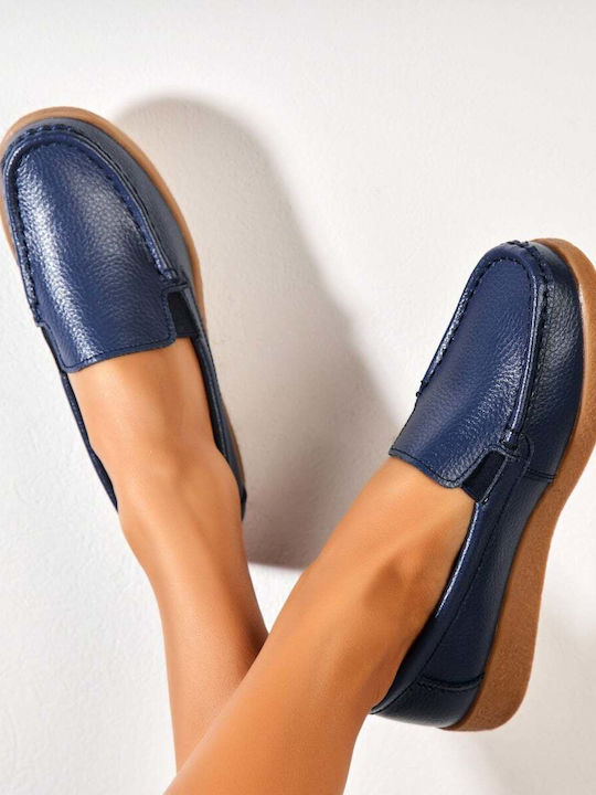 Leather Women's Moccasins In Navy Blue Colour
