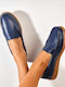 Leather Women's Moccasins In Navy Blue Colour