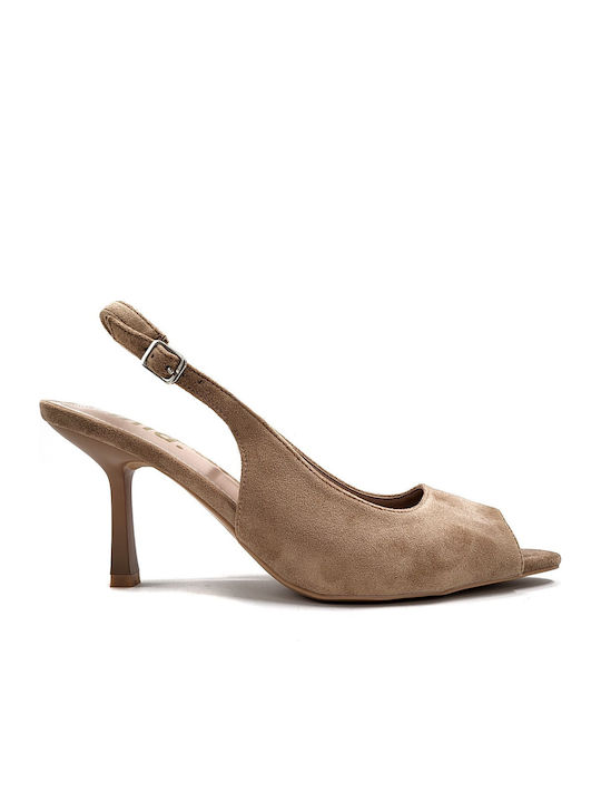 Inia Suede Peep Toe Heels Beige