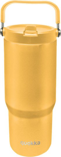 Quokka Handled Tumbler Termos Oțel Inoxidabil Fără BPA 860ml Galben Șofran cu Pai și Mâner