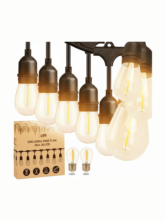 Led Solution Waterproof LED Garland Light IP65 20m with 20 Warm White Lamps