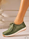 Leather Women's Oxfords in Green Colour