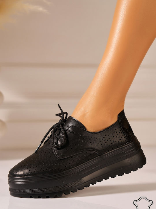 Leder Damen Oxfords in Schwarz Farbe
