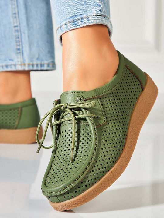 Reverse Leder Damen Oxfords in Grün Farbe