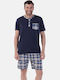 MEI Summer Checked Men's Pyjama Dark Blue