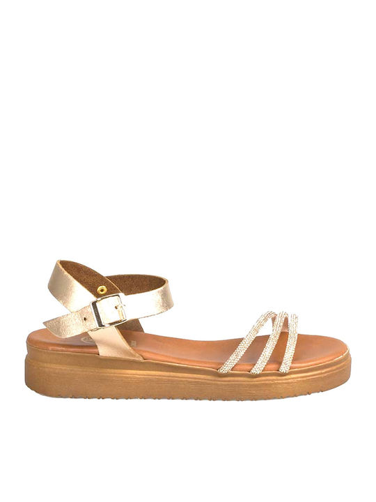 Leather Women's Flat Sandals Bronze