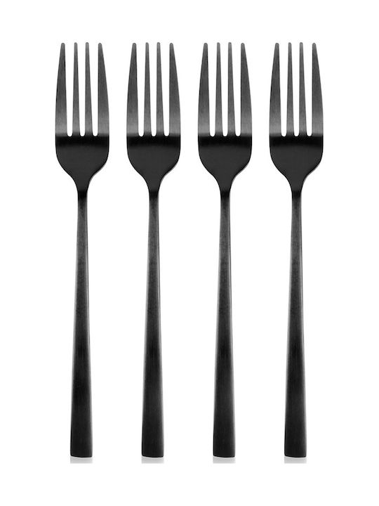 Excellent Houseware Set Of Black Stainless Steel Fruit Dessert Forks 15cm 4 Pieces